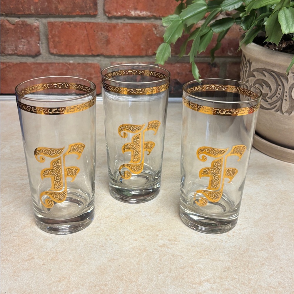 Vintage '60s Culver 22K Gold Monogrammed With Letter "F" Tumbler/Highball...USA